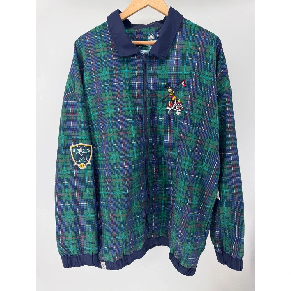 NEW Disney Jacket Adult XXL Green Plaid Golf Mickey Mouse Pluto Embroidered
